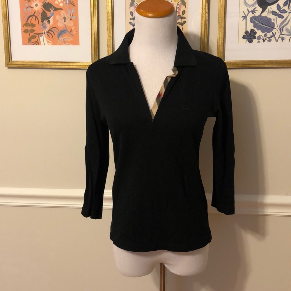 Burberry black v-neck polo Sz Small